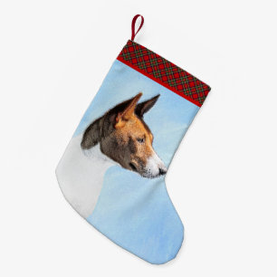Meia De Natal Pequena Pintura Basenji - Arte Original Custa