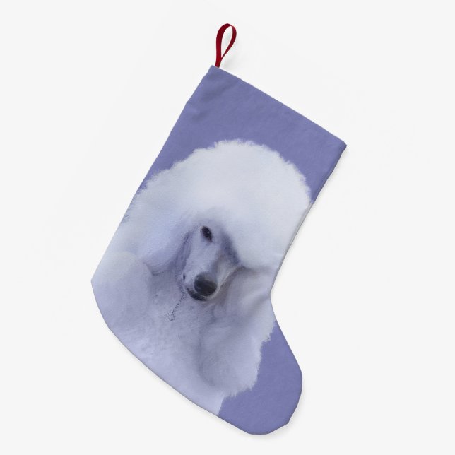 Meia De Natal Pequena Pintura Branca de Poodle Padrão - Arte Cão Origina (Frente (Pendurada))