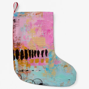 Meia De Natal Pequena Pintura branca e abstrato vermelha