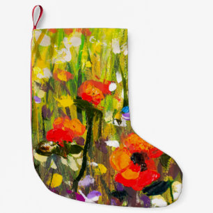 Meia De Natal Pequena Pintura de Abstrato de Campo de Poppies Vermelhos