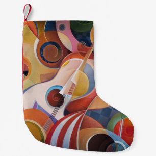 Meia De Natal Pequena Pintura de Abstrato de Música Feita à Mão