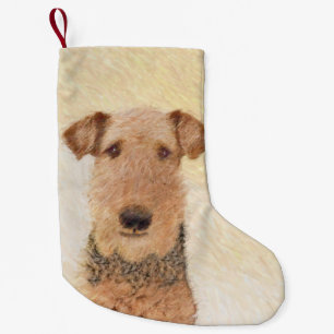 Meia De Natal Pequena Pintura de Airedale Terrier - Arte original bonita