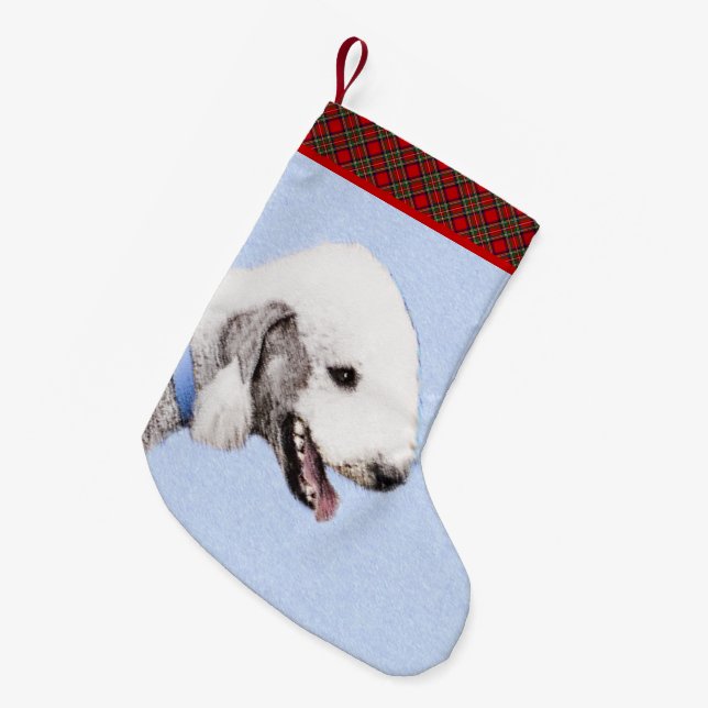 Meia De Natal Pequena Pintura de Bedlington Terrier - Arte de Cachorro O (Frente (Pendurada))