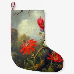 Meia De Natal Pequena Pintura de beija-flor e flores de maracujá