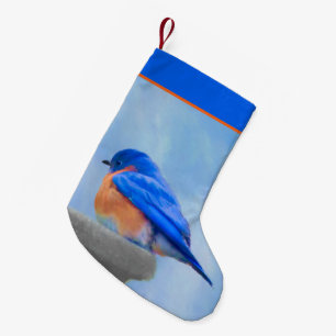 Meia De Natal Pequena Pintura de Bluebird - Arte de Pássaro Original