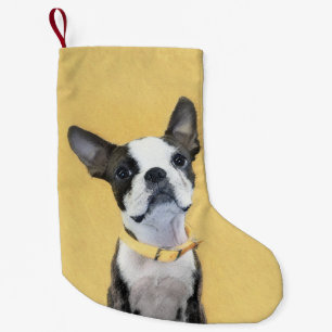 Meia De Natal Pequena Pintura de Boston Terrier - Arte de Cachorro Origi
