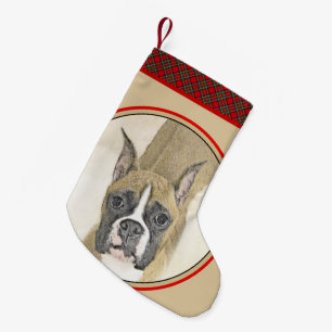 Meia De Natal Pequena Pintura de Boxer - Arte Original de Cachorro Fofo