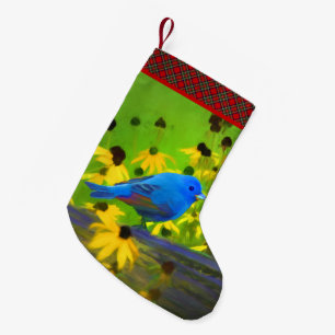 Meia De Natal Pequena Pintura de Bunting Indigo - Arte de Pássaro Origi