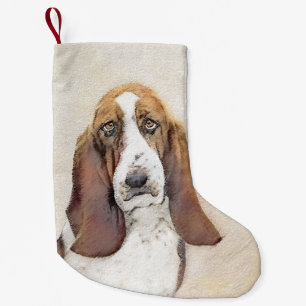 Meia De Natal Pequena Pintura de Cachorro Basset - Arte de Cachorro Orig
