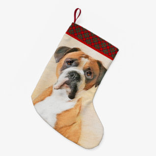 Meia De Natal Pequena Pintura de Cachorro Boxer Não Cortada Arte Animal 
