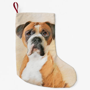 Meia De Natal Pequena Pintura de Cachorro Boxer Não Cortada Arte Animal 