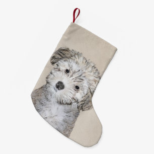 Meia De Natal Pequena Pintura De Cachorro Havanês - Arte Cachorra Origin