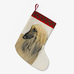 Meia De Natal Pequena Pintura De Cães Afegã - Arte De Cachorro Origina