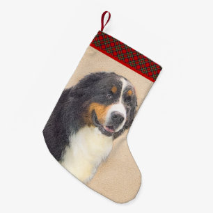 Meia De Natal Pequena Pintura De Cão Da Montanha Bernese - Arte Original