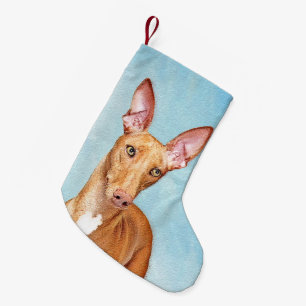 Meia De Natal Pequena Pintura De Cão Faraó - Arte De Cão Original