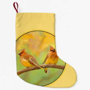 Meia De Natal Pequena Pintura De Cedar Waxwing - Arte De Cachorro Origin