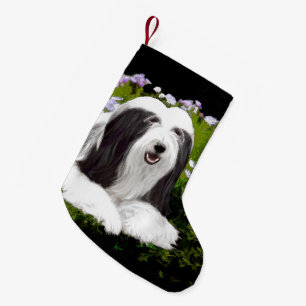 Meia De Natal Pequena Pintura de Collie com Mão - Arte de Cão Original