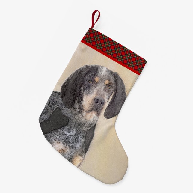 Meia De Natal Pequena Pintura de Connhound Bluetick - Cachorro Original  (Frente (Pendurada))