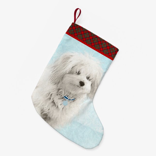 Meia De Natal Pequena Pintura de Coton de Tulear - Arte de Cão Original  (Frente (Pendurada))