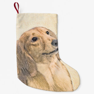 Meia De Natal Pequena Pintura de Dachshund (Longhaired) - Arte de Cão O