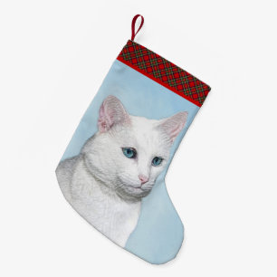 Meia De Natal Pequena Pintura de Gatos Brancos - Arte de Gato Original B