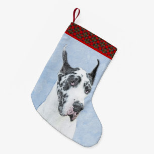 Meia De Natal Pequena Pintura de Great Dane (Harlequin) - Arte de Cão O