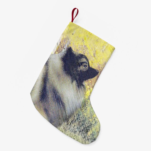 Meia De Natal Pequena Pintura de Keeshond Aspen - Arte de Cachorro Origi (Frente (Pendurada))