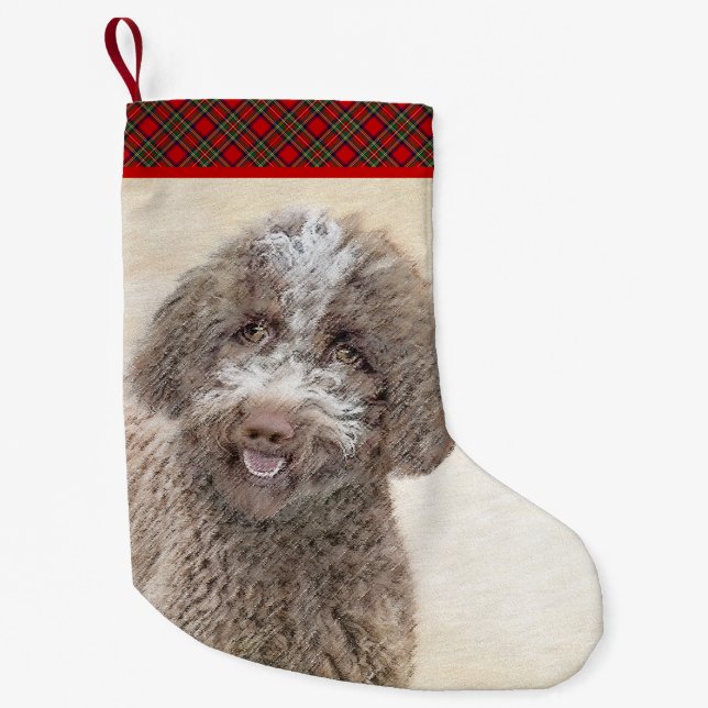 Meia De Natal Pequena Pintura de Lagotto Romagnolo - Arte de Cachorro Or (Frente)