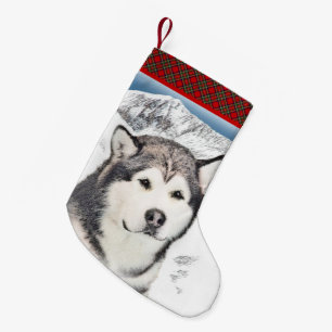 Meia De Natal Pequena Pintura de Malamute no Alasca - Arte de Cachorro O