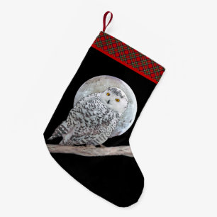 Meia De Natal Pequena Pintura de Moon e Coruja Neve - Arte de Pássaro O