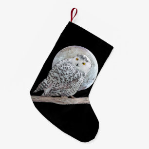 Meia De Natal Pequena Pintura de Moon e Coruja Neve - Arte de Pássaro O