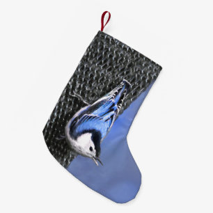 Meia De Natal Pequena Pintura De Pássaros De Casca Branca