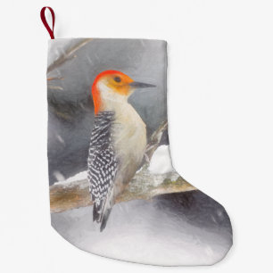 Meia De Natal Pequena Pintura De Pica-Pau De Belém Vermelho - Arte De Pá