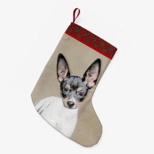 Meia De Natal Pequena Pintura de Rat Terrier - Arte de Cachorro Original