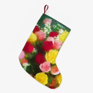 Meia De Natal Pequena Pintura de Rose Bouquet - Arte Flor Original Custa