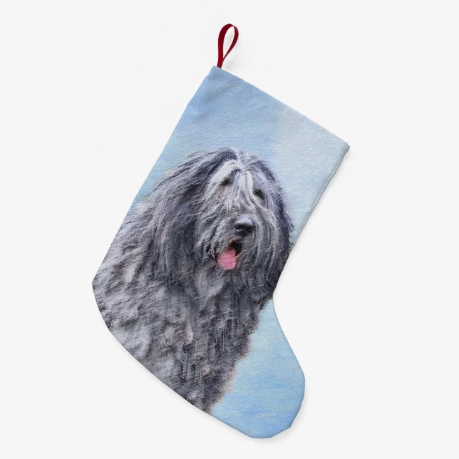 Meia De Natal Pequena Pintura de Sheepdog Bergamasco - Cachorro Original (Frente (Pendurada))