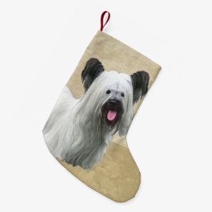Meia De Natal Pequena Pintura de Skye Terrier - Arte Cão Original Bonit