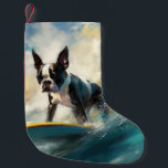 Meia De Natal Pequena Pintura de surf em Boston Terrier Beach<br><div class="desc">Mergulhe no mundo lúdico da aventura canina com esta pintura cativante. Um cão espirituoso leva às ondas, cavalgando habilmente o surf numa praia beijada pelo sol. A vibrante trabalho de arte capta lindamente a essência do entusiasmo de praia enquanto o cachorro anda sem medo das ondas, incorporando o espírito de...</div>