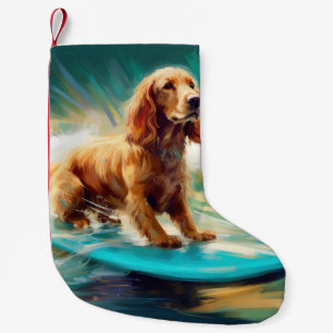 Meia De Natal Pequena Pintura de surf em praia em Cocker Spaniel