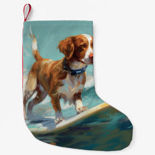 Meia De Natal Pequena Pintura de Surf na Praia do Brittany Spaniel