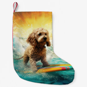 Meia De Natal Pequena Pintura de Surf na Praia do Cockapoo