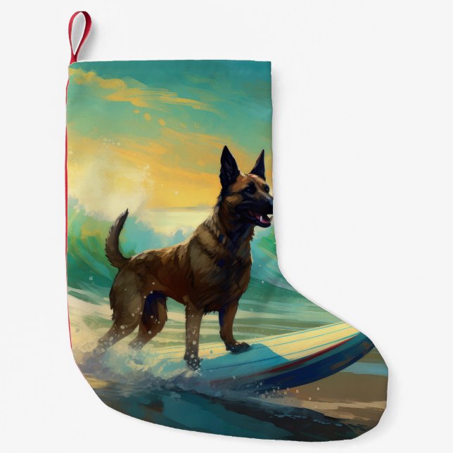 Meia De Natal Pequena Pintura de surfe em Malinoi, na Bélgica (Frente)