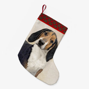Meia De Natal Pequena Pintura de Treeing Walker Coonhound - Arte Origina