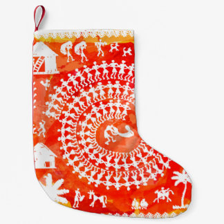 Meia De Natal Pequena Pintura de Warli - desenhada à mão como tradiciona