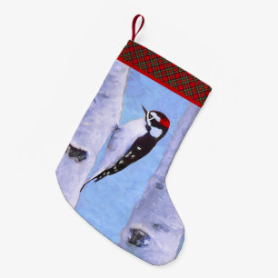 Meia De Natal Pequena Pintura do Pica-Pau Downy - Arte Original