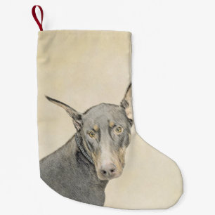Meia De Natal Pequena Pintura Doberman Pinscher - Arte Original para Cã
