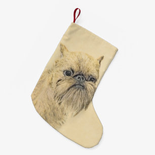 Meia De Natal Pequena Pintura em Bruxelas Griffon - Arte Cachorra Origin