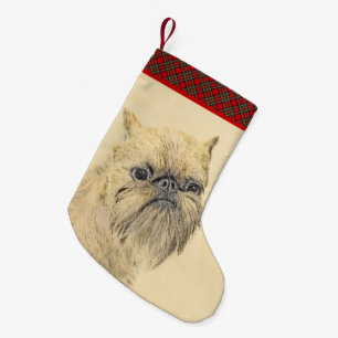 Meia De Natal Pequena Pintura em Bruxelas Griffon - Arte Cachorra Origin
