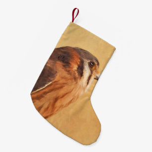 Meia De Natal Pequena Pintura em Kestrel Americano - Arte de Pássaro Or
