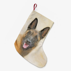 Meia De Natal Pequena Pintura em Malinois Belga - Arte Cachorra Original